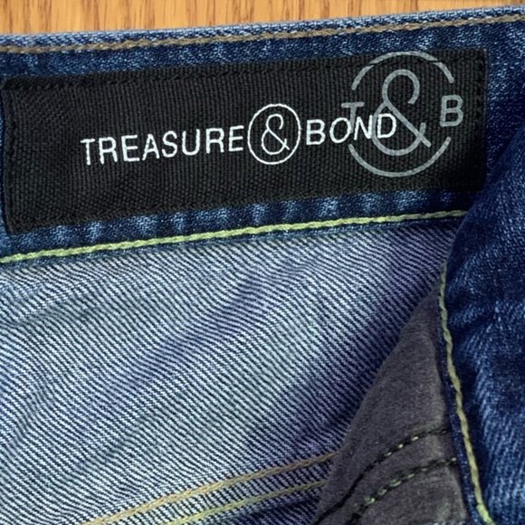 Treasure & Bond Mid-Rise Tapered Ripped Destroyed Vintage Denim Blue Jeans (32R) - Picture 10 of 12